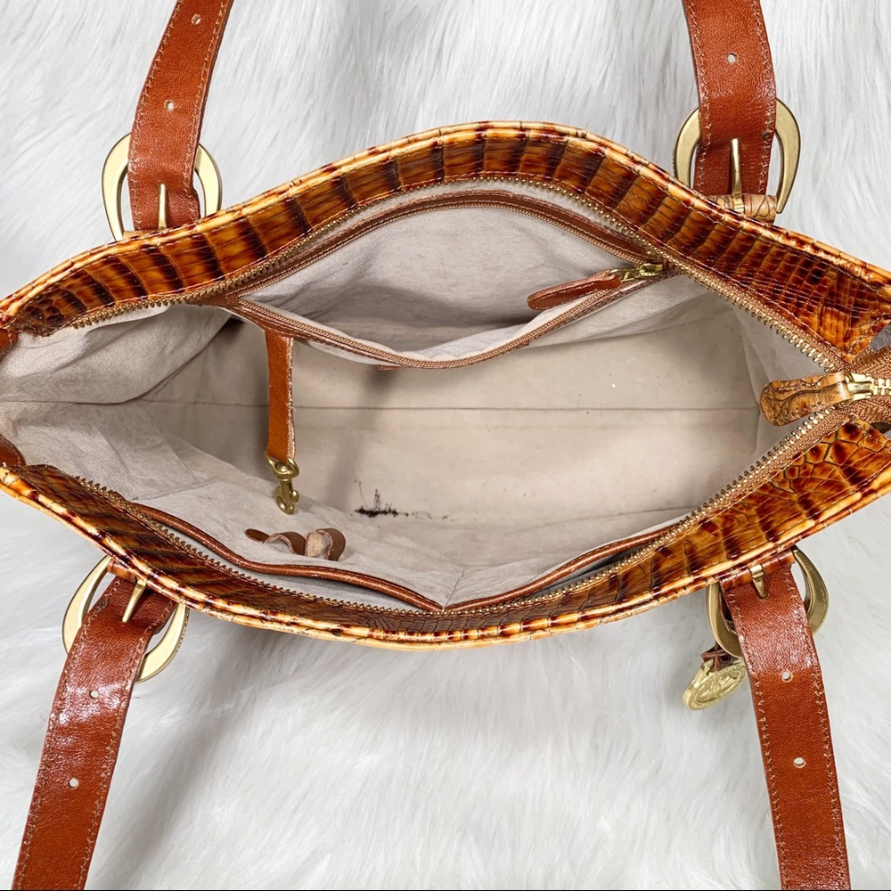 SOLD-Brahmin Vintage Toasted Almond Croc Embossed Ombre Leather Tote - Picture 8 of 12